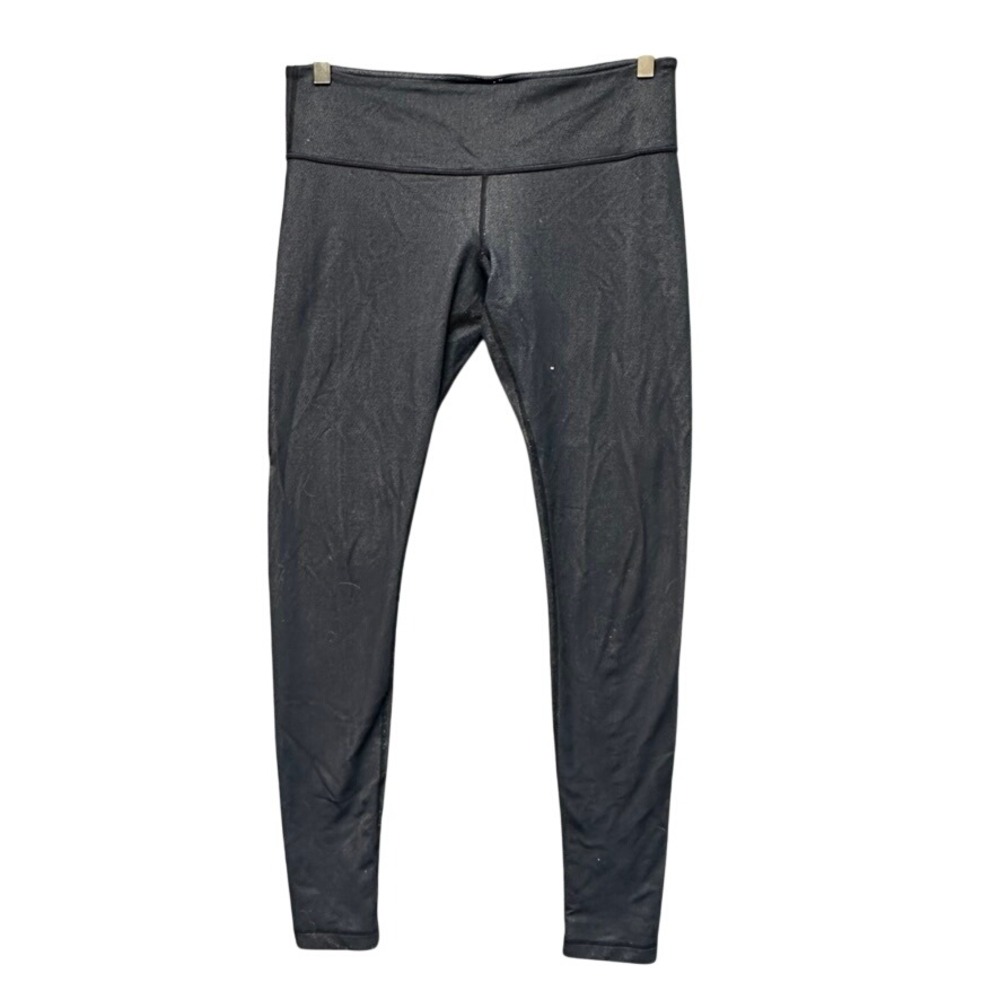 Lululemon Wunder Under Leggings Navy Blue Denim Texture Yoga Pants Womens Size 8
